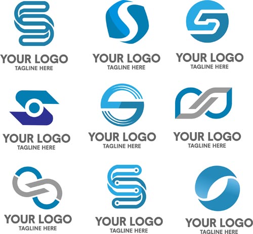 Blue styles company logos vectors set 02  