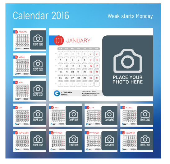 Kalender 2017 met foto vector ontwerp 02  