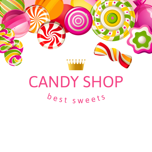 Candy shop background with crown vector 04  