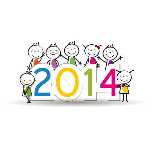 Child and New Year 2014 vector 02  