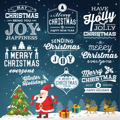 Christmas calligraphy labels with background vector  