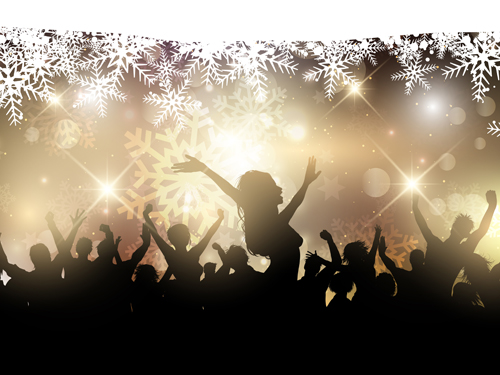 Christmas party background with people silhouetter vector 04  