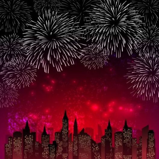Stadtnacht mit Feuerwerkskörper-Hintergrund-Vektor 03  
