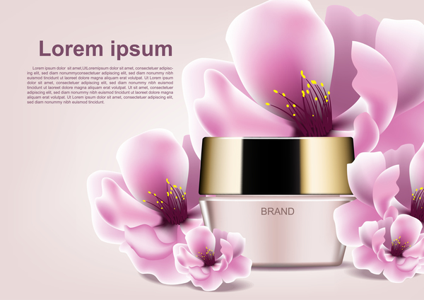 Kosmetisches Markenplakat mit rosa Blumenvektor 03  
