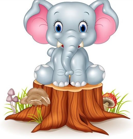 Elefante carino con vettore albero ceppo  