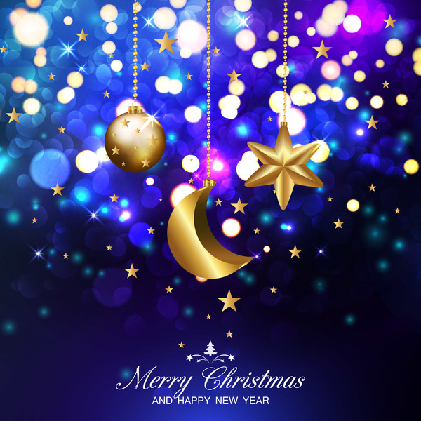 クリスマスの星はゴールデン ボールと月ベクトル紺地クリスマス  
