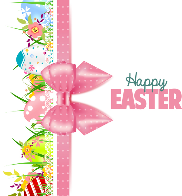 Easter card with beautiful bow vector material 05  