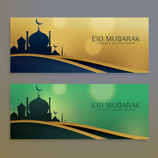 Eid Mubarak-Fahnen entwerfen Vektoren 01  