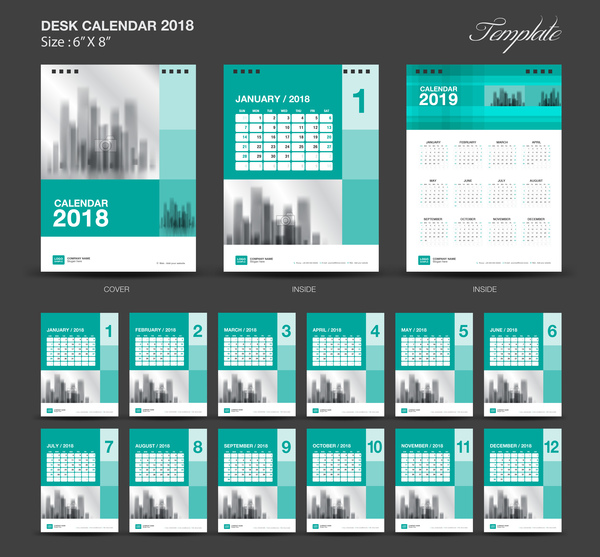 Green Desk Calendar 2018 vector template  