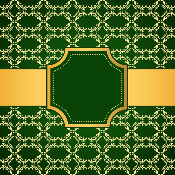 Sfondo del modello di decorazione verde con cornice dorata vettore 02  