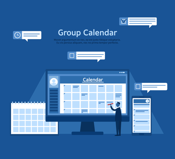Groupware with blue business template vector 01  