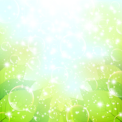 Halation bubble with green leaves vector background 07  