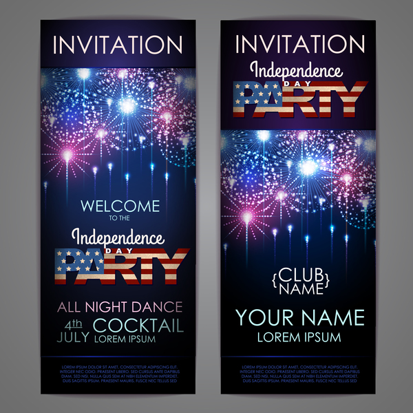 Independence Day party invitation card vector 02  