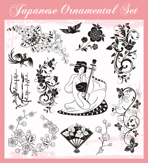 Japanese styles ornaments design vector set 02  