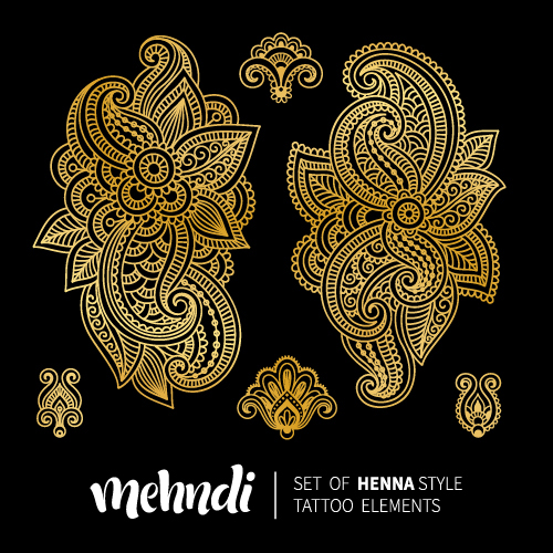 Mehndi styles henna tattoo elements vector 04  