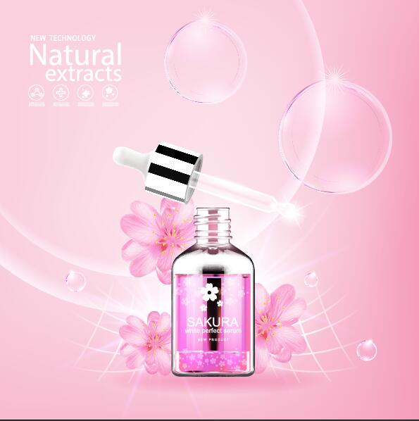 Natürliche Extrakte Sakura kosmetische Werbung Poster Vektor 02  