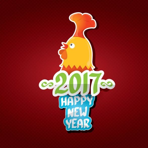New year 2017 of rooster sticker vector 02  