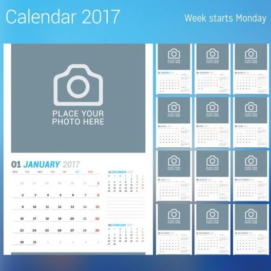 Календарь фото диска 2017 вектор набор 03  