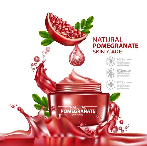 Pomegranate skin care cosmetic advertising poster vectors 01  