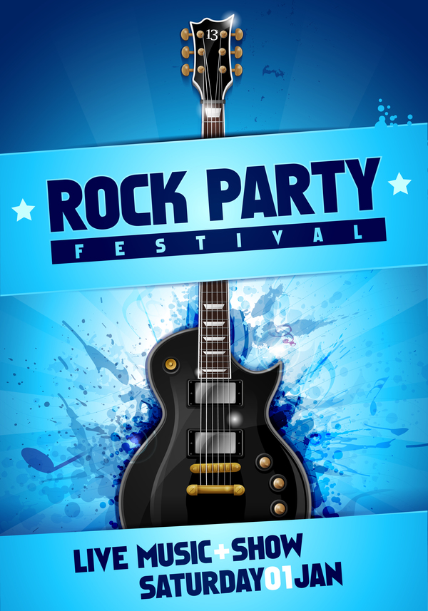 Rock Festival Party affisch med gitarr vektor 14  