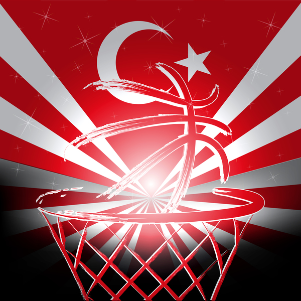 Rurkish flag with basketball background vector 02  