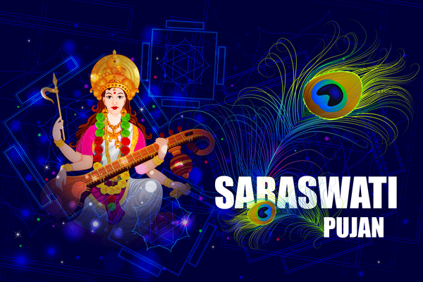 Saraswati pujan festival style ethnique vecteur matériel 07  