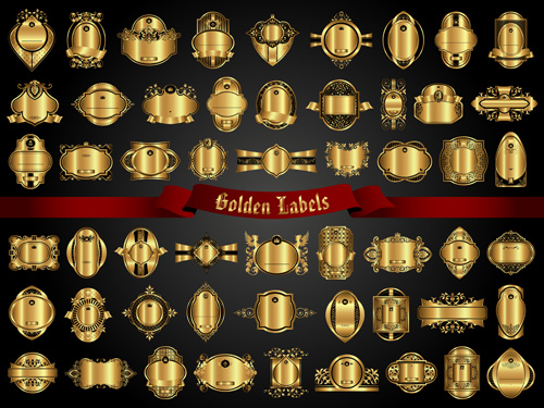 Set of golden labels vector graphics 01  