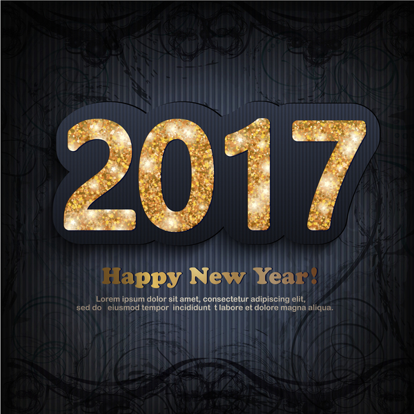 Сияющий 2017 Новый год дизайн с темным вектором фона 02  