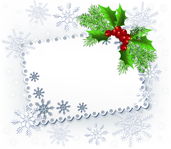 Schneeflockeweihnachtskarte mit Stechpalmenvektor 06  
