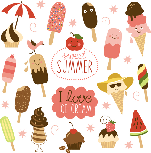 Summer delicious ice cream set vector 05  