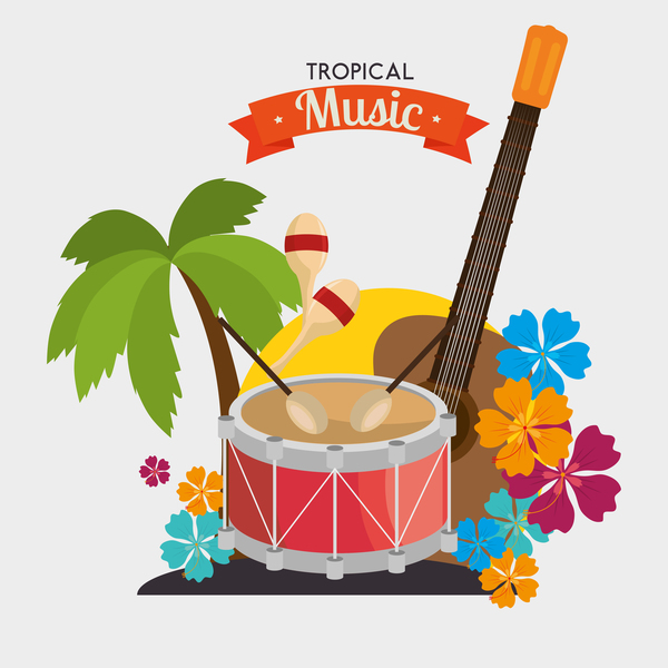 Tropical music retro vector template  