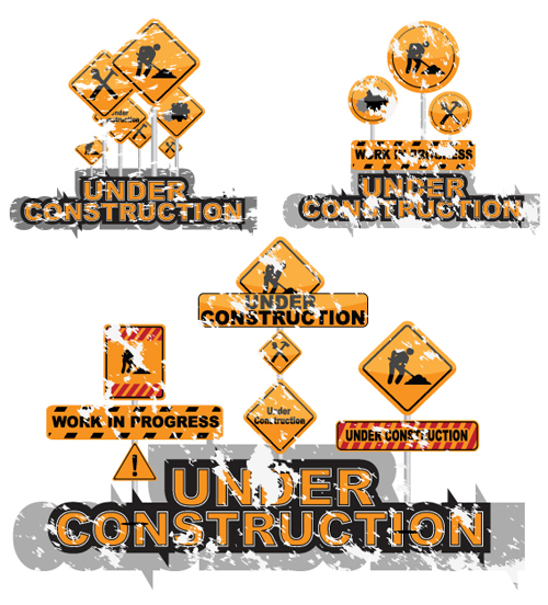 Construction signs mix Garbage elements vector 06  