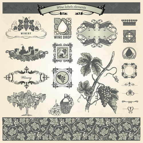 Vintage Elements of Wine Labels vector material 05  