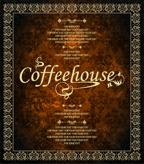 Vintage golden coffee house menu design vector 04  