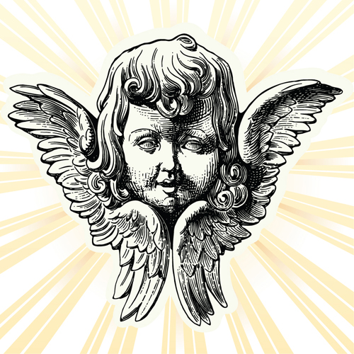 Vintage angels Statue vector 01  