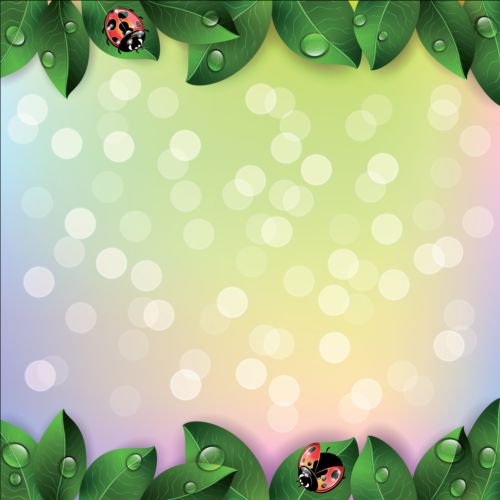 ladybug and leaves border with halation background vector  