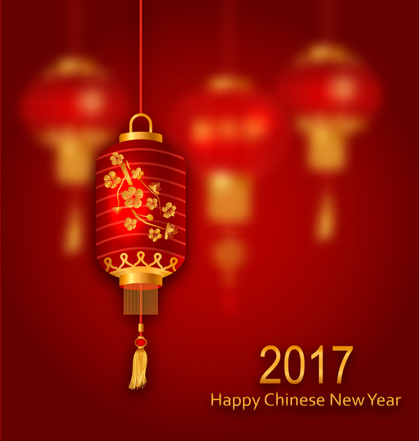 lantern with chinese new year red background vector 02  