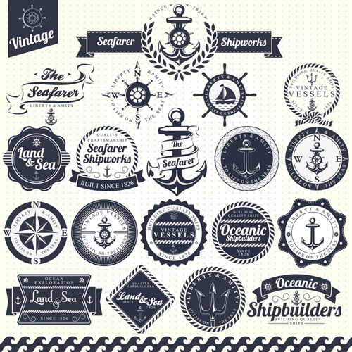 Set of Nautical labels vector 06  