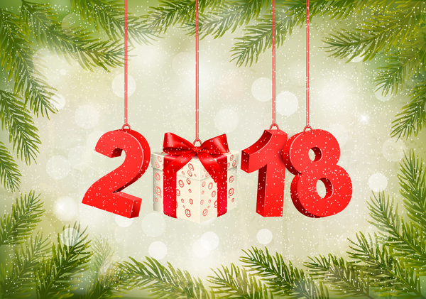 緑の木と赤2018ベクトルと古いクリスマスの背景  