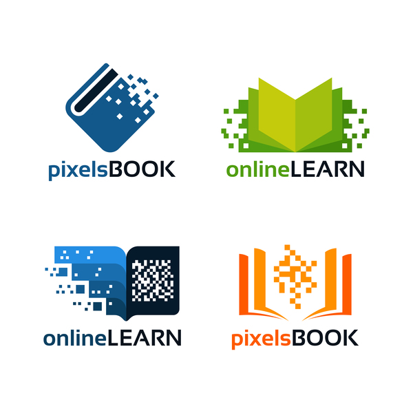livre de pixels avec en ligne apprendre logo vector  