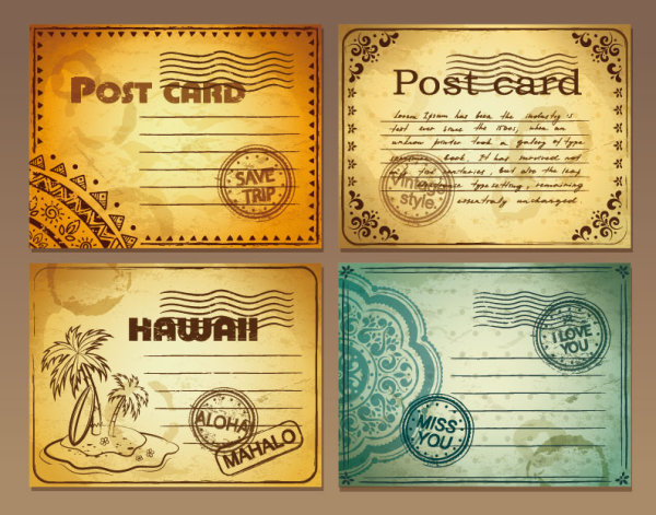 Set of Retro Post card design vector graphic 03  