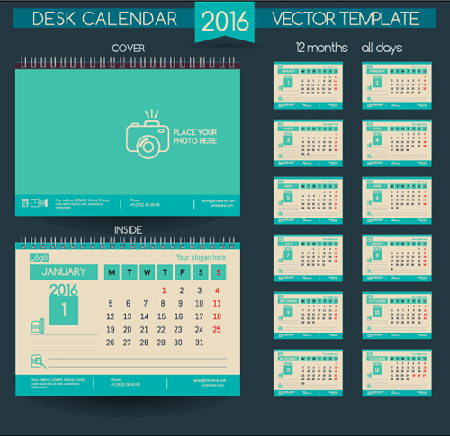 2016 New year desk calendar vector material 17  