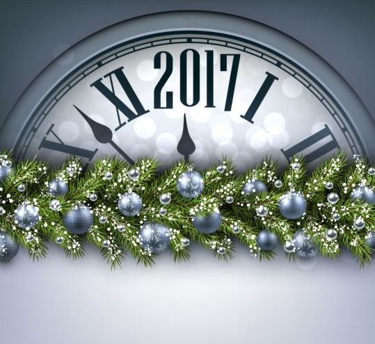 2017 New Year background with spheres clock vector set 08  