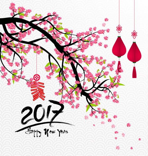 2017 Chinese Nieuwjaar achtergrond met bloemen vector 04  