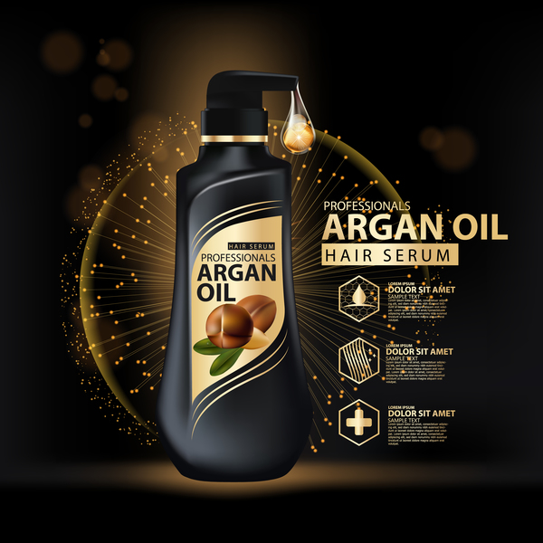 Vecteur d'affiche sérum cheveux huile d'argan 10  