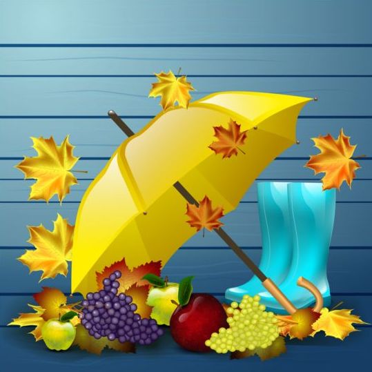 Herbstblätter mit Stiefeln und Regenschirmvektor 02  