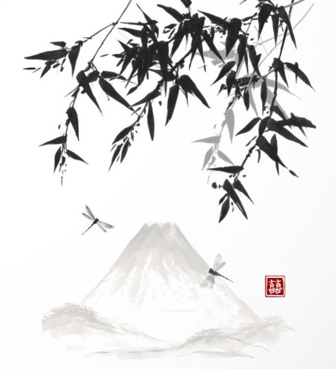 대나무, 중국, 워시 페인팅 벡터 02  