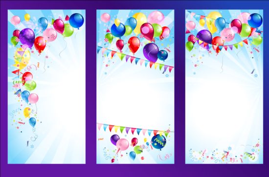 Birthday banner with balloon and flag vector  