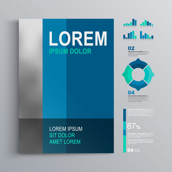 Blue brochure cover with infographic vector material 02  