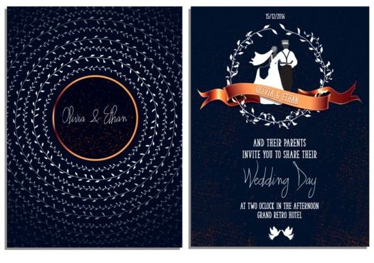ブルースタイル結婚式の招待状カードベクトル01  